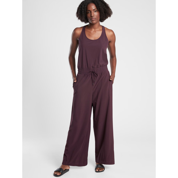 Athleta Women's 8 Agate Purple Revive Workout Travel Zip Drawstring Jumpsuit EUC - Picture 1 of 4